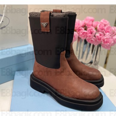 Prada Calfskin and Re-Nylon Ankle Boots Coffee 2024