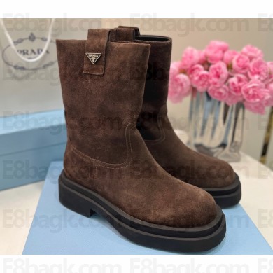 Prada Suede Calfskin Ankle Boots Coffee 2024