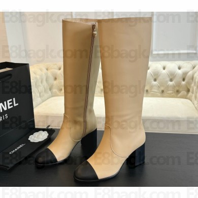 Chanel Heel 7cm Calfskin High Boots G45977 Beige 2024