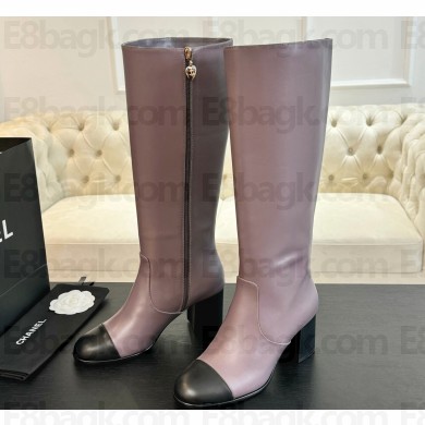 Chanel Heel 7cm Calfskin High Boots G45977 Dusty Pink 2024