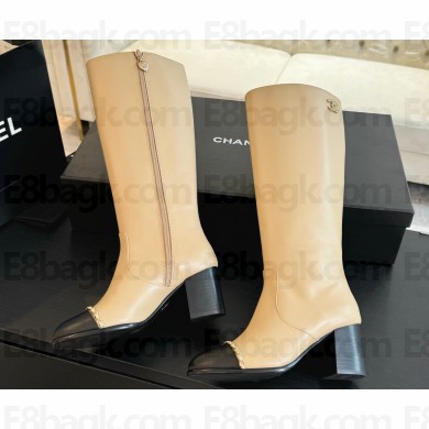 Chanel Heel 7cm Calfskin Chain High Boots G45977 Beige 2024