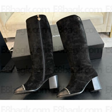Chanel Heel 7cm Calfskin Chain High Boots G45977 Suede Black 2024