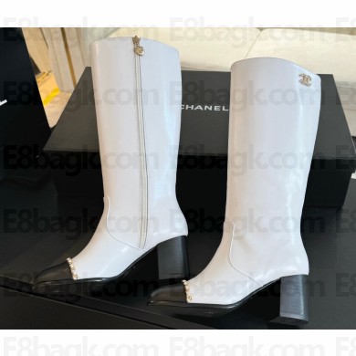 Chanel Heel 7cm Calfskin Chain High Boots G45977 White 2024