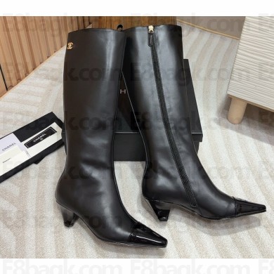 Chanel Heel 5cm CC Logo High Boots Calfskin Black 2024
