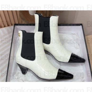 Chanel Heel 5cm CC Logo Ankle Boots Crinkled Calfskin White 2024