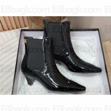 Chanel Heel 5cm CC Logo Ankle Boots Crinkled Calfskin Black 2024