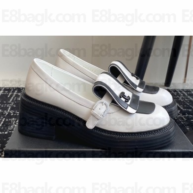 Chanel Calfskin Moccasins White/Black with Buckle 2024