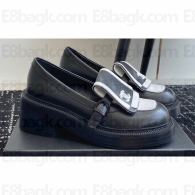 Chanel Calfskin Moccasins Black/White with Buckle 2024