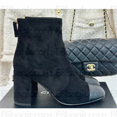 Chanel Heel 7cm Suede Calfskin & Lambskin Short Boots G45900 Black 2024