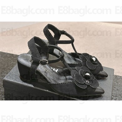 Chanel Camellia Sandals Suede Black 2024