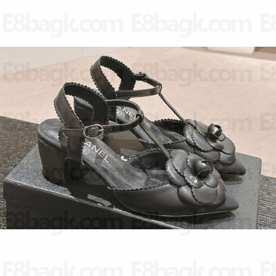 Chanel Camellia Sandals Leather Black 2024