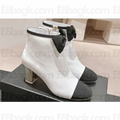 Chanel Heel 7cm Lambskin & Grosgrain Short Boots G45695 White 2024
