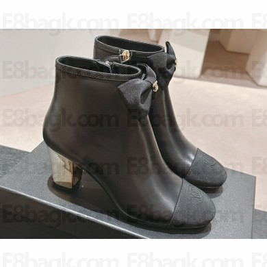 Chanel Heel 7cm Lambskin & Grosgrain Short Boots G45695 Black 2024
