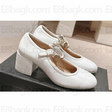 Chanel Heel 5cm Lambskin Mary Janes G45777 White 2024