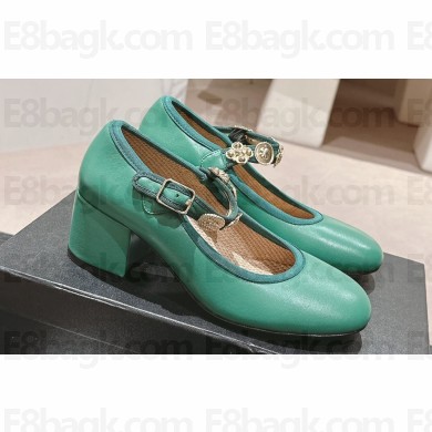 Chanel Heel 5cm Lambskin Mary Janes G45777 Green 2024