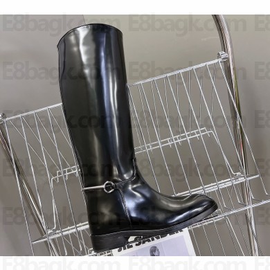Gucci Heel 2.5cm Buckle-Detail Knee-Length Boots in Brushed Leather Black 2024