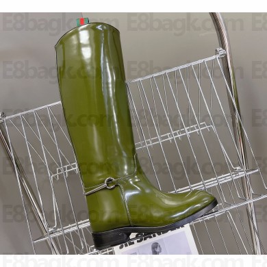 Gucci Heel 2.5cm Buckle-Detail Knee-Length Boots in Brushed Leather Green 2024