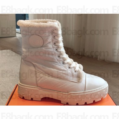 Hermes Fresh Women/Men ankle boots in parachute fabric and calfskin White with shearling lining 2024