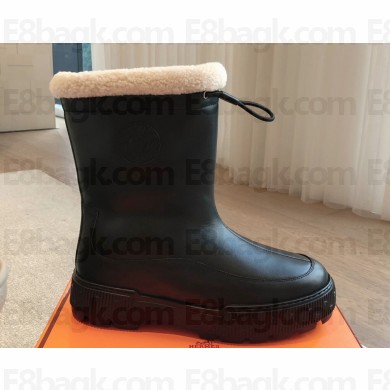 Hermes Journey Women/Men ankle boots in calfskin Black with shearling lining 2024