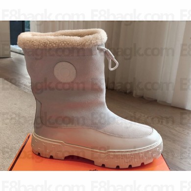 Hermes Journey Women/Men ankle boots in suede calfskin and calfskin Gray with shearling lining 2024