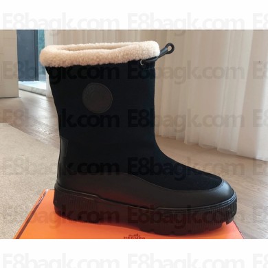 Hermes Journey Women/Men ankle boots in suede calfskin and calfskin Black with shearling lining 2024