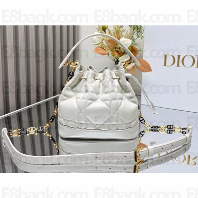 Dior Small Dior Jolie Bucket Bag in White Macrocannage Lambskin and Calfskin 2024