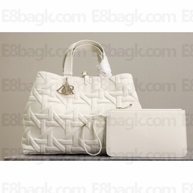 Dior Large Dior Toujours in White Graphic Cannage Calfskin 2024