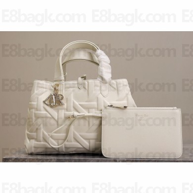 Dior Medium Dior Toujours in White Graphic Cannage Calfskin 2024