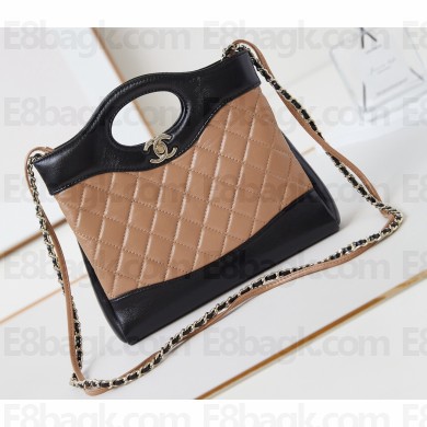 Chanel Shiny Lambskin & Gold-Tone Metal CHANEL 31 Mini Shopping Bag AS4133 Beige/Black 2024
