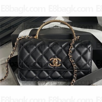 Chanel Lambskin, Strass & Gold-Tone Metal Clutch with Chain Bag AP4044 Black 2024