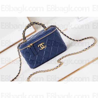Chanel Shiny Lambskin & Gold-Tone Metal Clutch with Chain Bag AP4168 Blue 2024