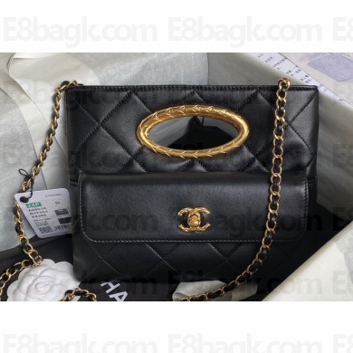 Chanel Lambskin & Gold-Tone Metal Clutch Bag AS5038 Black 2024