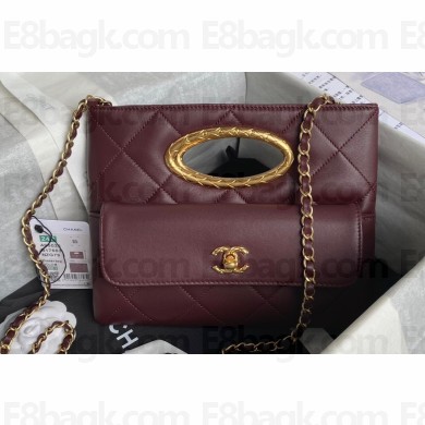 Chanel Lambskin & Gold-Tone Metal Clutch Bag AS5038 Burgundy 2024