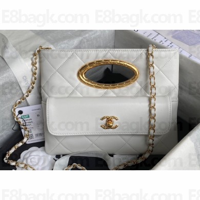 Chanel Lambskin & Gold-Tone Metal Clutch Bag AS5038 White 2024