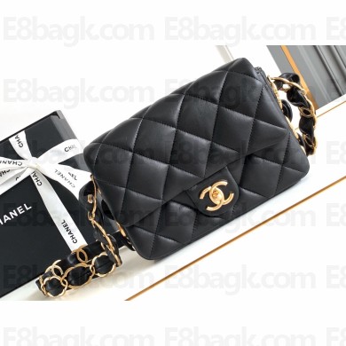 Chanel 24K Lambskin & Gold-Tone Metal Small Flap Bag Black 2024