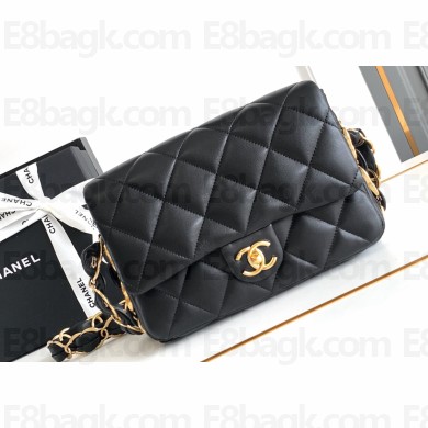 Chanel 24K Lambskin & Gold-Tone Metal Flap Bag Black 2024
