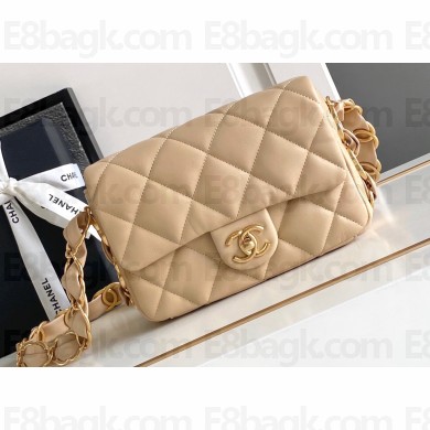 Chanel 24K Lambskin & Gold-Tone Metal Small Flap Bag Beige 2024