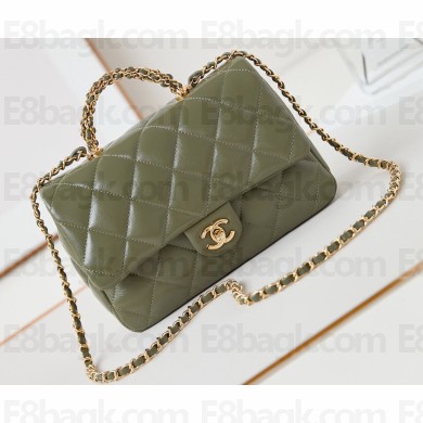 Chanel Shiny Lambskin & Gold-Tone Metal Mini Flap Bag with Top Handle AS5043 Green 2024