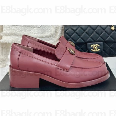 Chanel Calfskin Moccasins G45988 Burgundy 2024