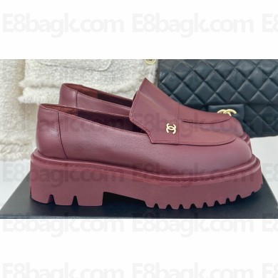 Chanel Calfskin Platform Moccasins Burgundy 2024