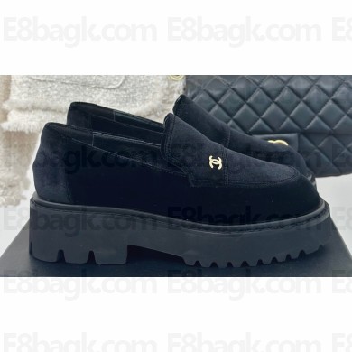 Chanel Velvet Platform Moccasins Black 2024