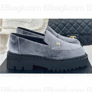 Chanel Velvet Platform Moccasins Gray 2024