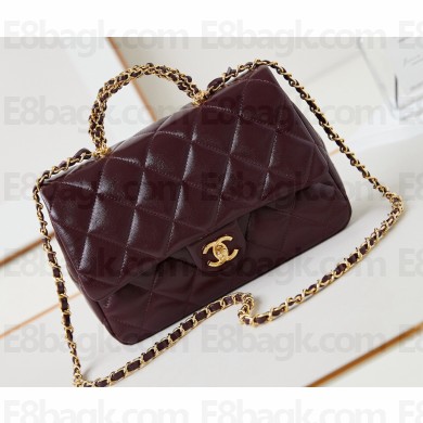 Chanel Shiny Lambskin & Gold-Tone Metal Mini Flap Bag with Top Handle AS5043 Burgundy 2024