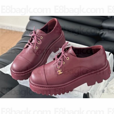 Chanel Calfskin Lace-up Moccasins Burgundy 2024