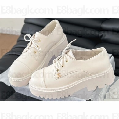 Chanel Calfskin Lace-up Moccasins White 2024