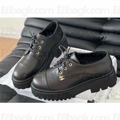 Chanel Calfskin Lace-up Moccasins Black 2024