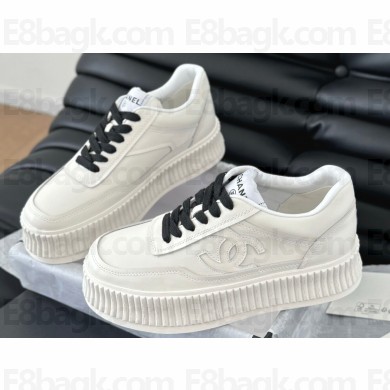 Chanel CC Logo Calfskin Platform Sneakers White/Black 2024