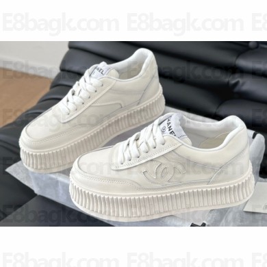 Chanel CC Logo Calfskin Platform Sneakers White 2024