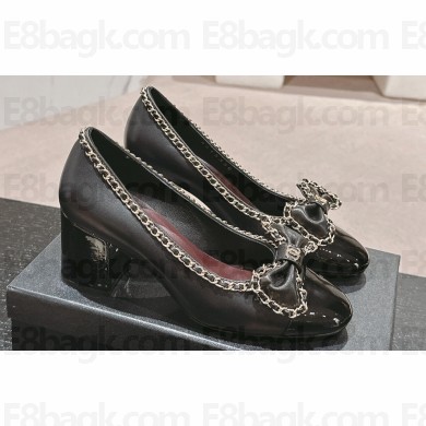 Chanel Chain Around and Bow Pumps Leather/Patent Black 2024