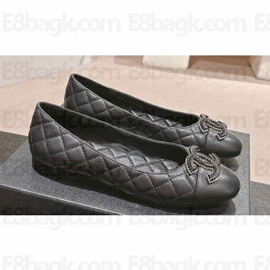 Chanel CC Logo Quilting Leather Ballet Flats Black 2024